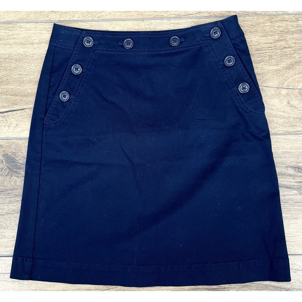 Talbots Petite Navy Nautical Button Front Mini Skirt Size 4P Stretch Cotton NWOT